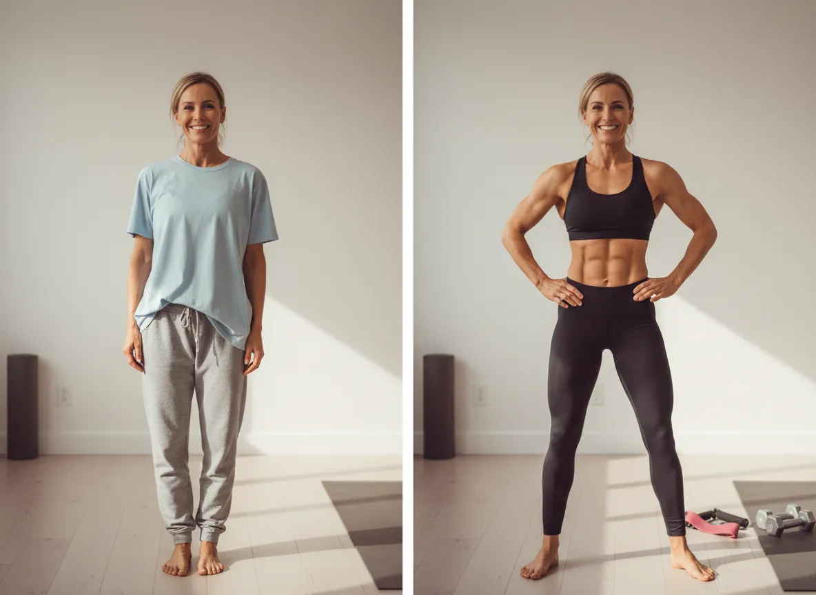 Before and after transformation of a Her Bold Reset member